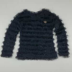 Juicy Couture Tweed Knit Fuzzy Stretch Long Sleeve Shirt Top Black Girl's 7